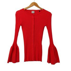 Cabi‎ Trumpet Bell Sleeve Cardigan Womens XS Red Boho Feminine Ribbed Snap Front
